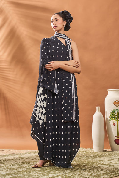 Masaba Black All Fours One Shoulder Tunic Set indian designer wear online shopping melange singapore