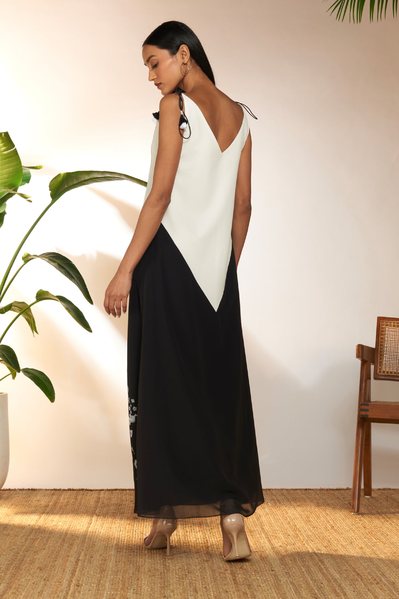 Masaba Black And White Tropical Spaghetti Dress indian designer wear online shopping melange singapore