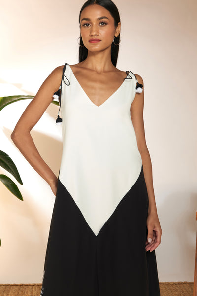Masaba Black And White Tropical Spaghetti Dress indian designer wear online shopping melange singapore