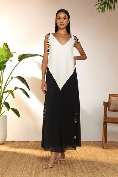 Masaba Black And White Tropical Spaghetti Dress indian designer wear online shopping melange singapore