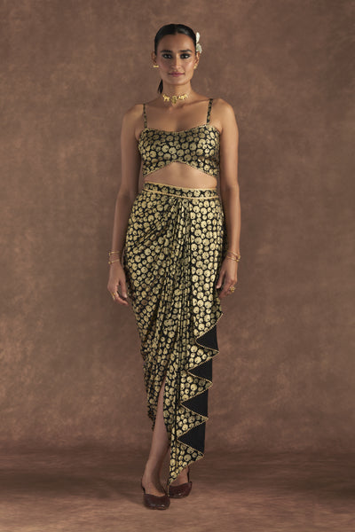Masaba Black Berrybloom Drape Skirt Set Indian designer wear online shopping melange singapore