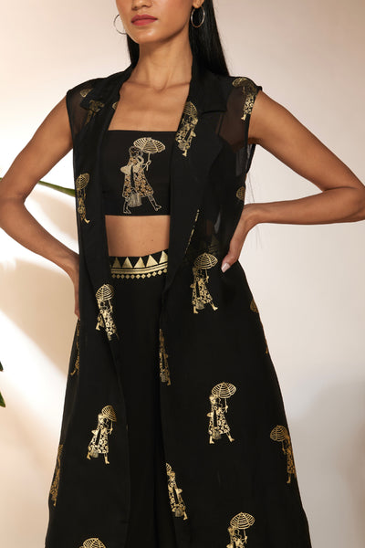 Masaba Black Embroidered Sunny Day Foil Set indian designer wear online shopping melange singapore