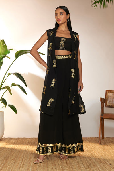 Masaba Black Embroidered Sunny Day Foil Set indian designer wear online shopping melange singapore