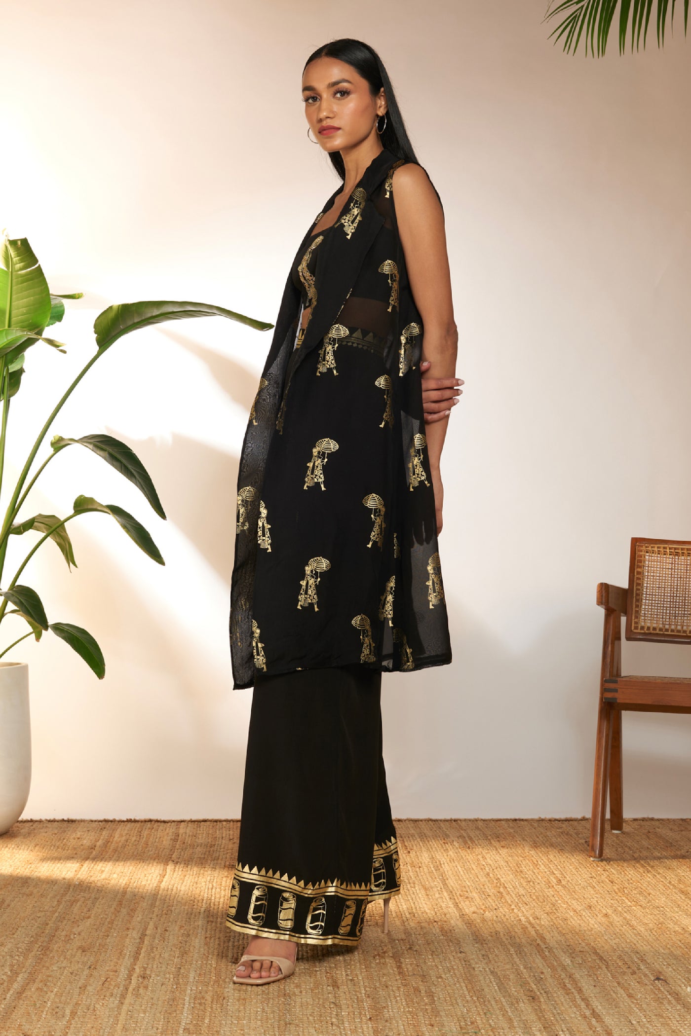 Masaba Black Embroidered Sunny Day Foil Set indian designer wear online shopping melange singapore