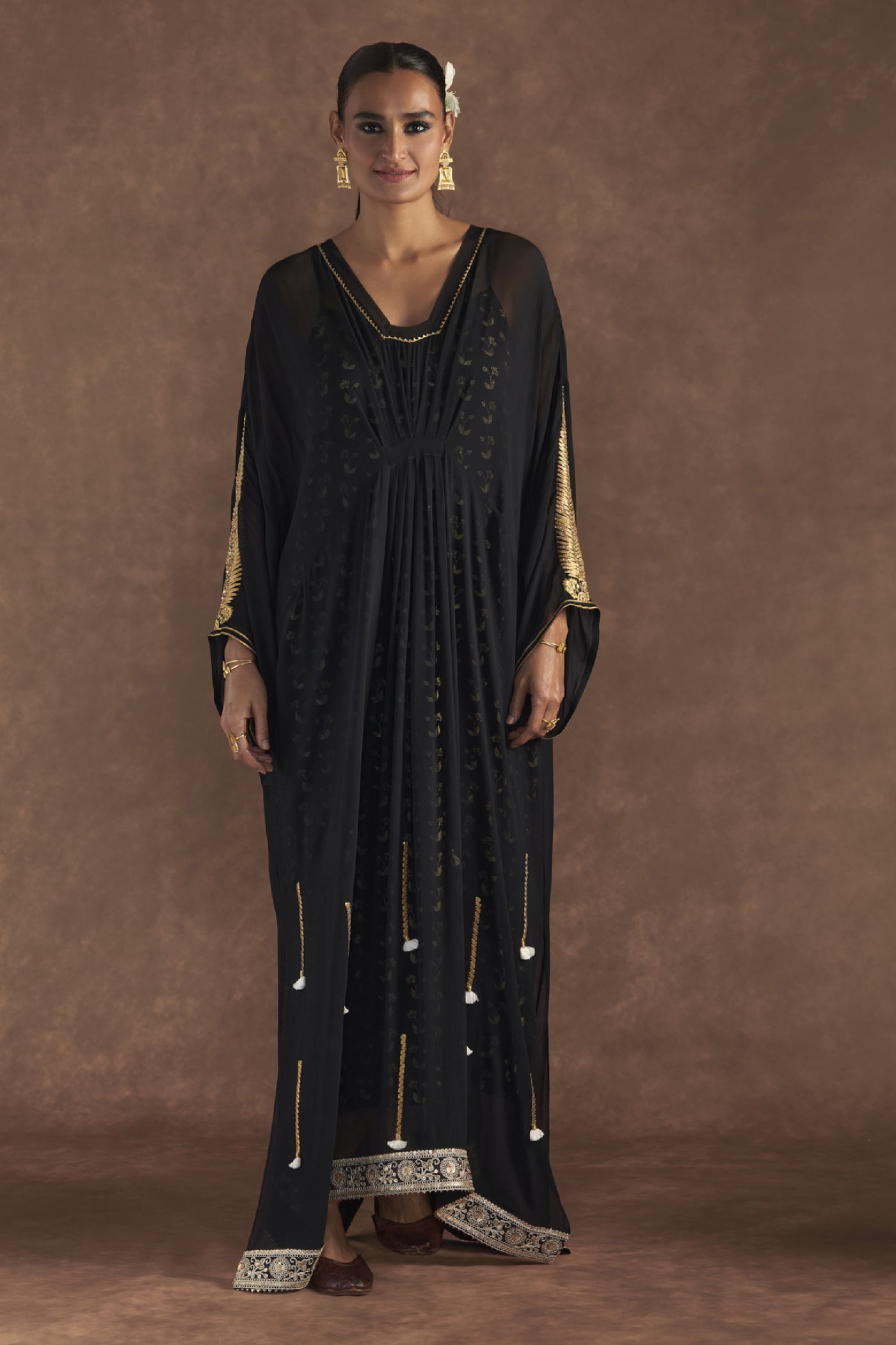 Masaba Black Gota Embroidered Kaftan With Slip Indian designer wear online shopping melange singapore