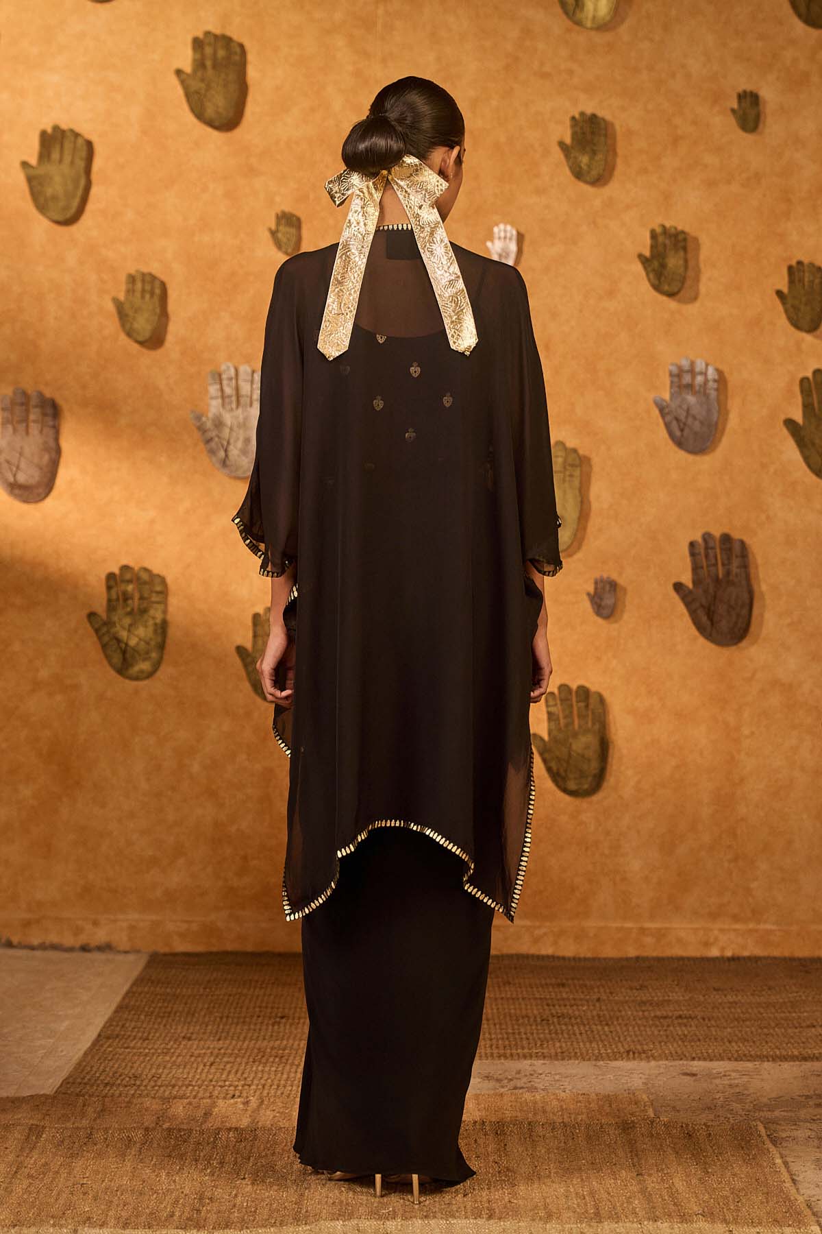Masaba Black Heartbeat Draped Cape Set indian designer wear online shopping melange singapore