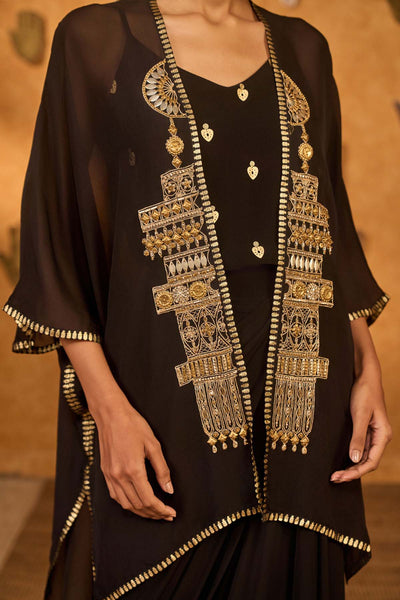 Masaba Black Heartbeat Draped Cape Set indian designer wear online shopping melange singapore