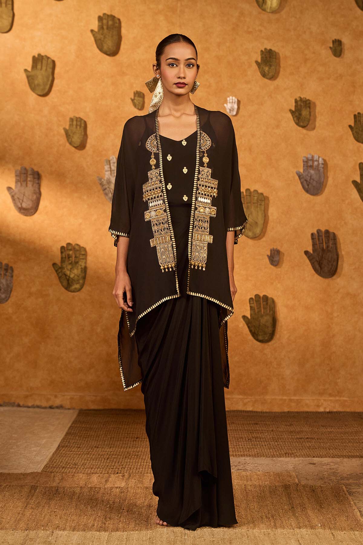 Masaba Black Heartbeat Draped Cape Set indian designer wear online shopping melange singapore