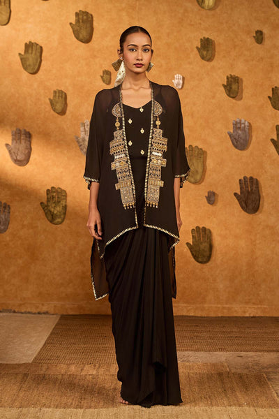 Masaba Black Heartbeat Draped Cape Set indian designer wear online shopping melange singapore