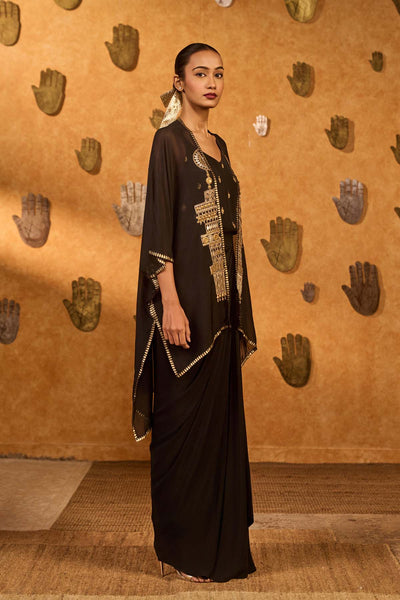 Masaba Black Heartbeat Draped Cape Set indian designer wear online shopping melange singapore