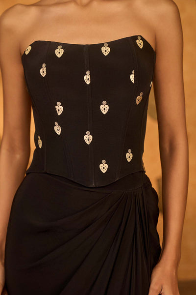 Masaba Black Heartbeat Draped Corset Set indian designer wear online shopping melange singapore 
