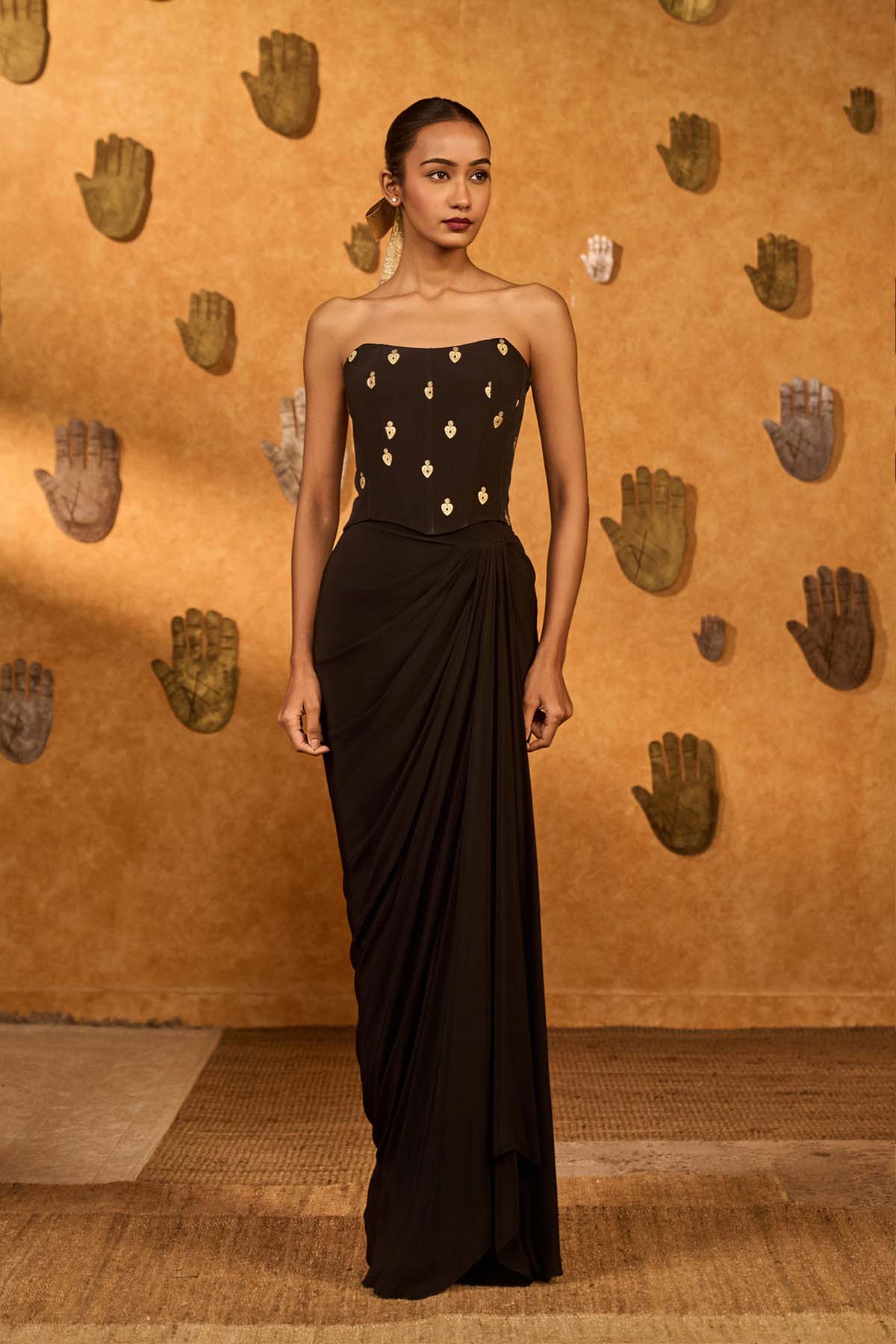 Masaba Black Heartbeat Draped Corset Set indian designer wear online shopping melange singapore 
