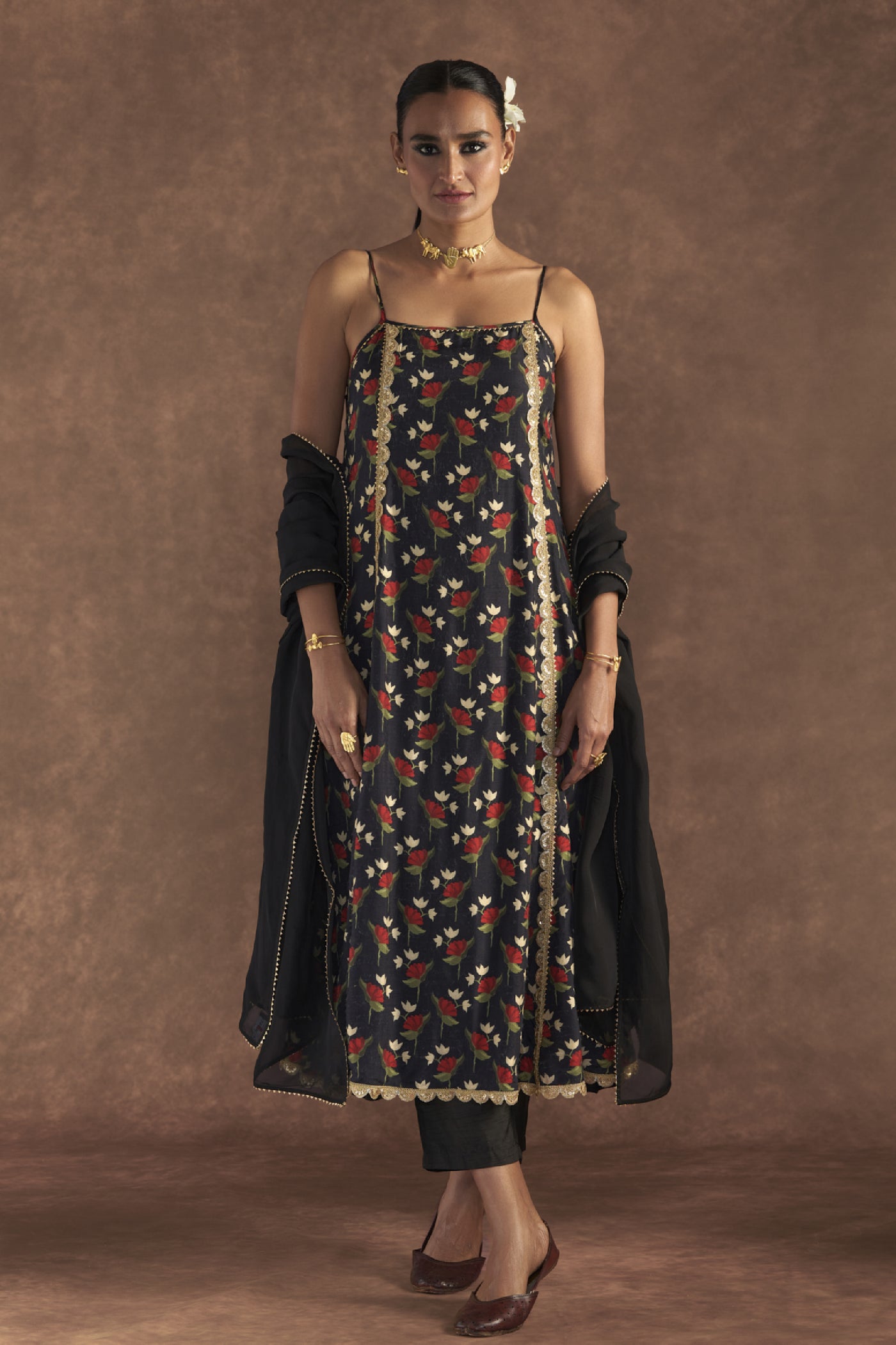 Masaba Black Irisbud Anarkali Set Indian designer wear online shopping melange singapore