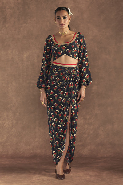 Masaba Black Irisbud Drape Skirt Set Indian designer wear online shopping melange singapore
