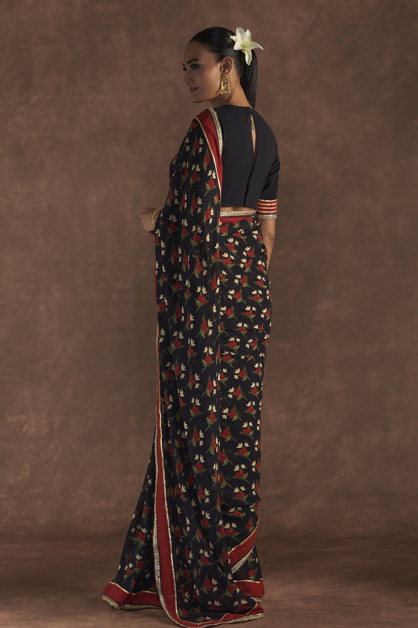 Masaba Black Irisbud Saree Indian designer wear online shopping melange singapore