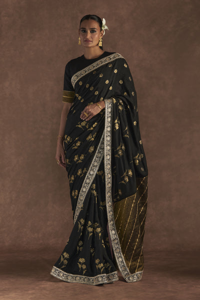Masaba Black Jacquard Saree indian designer wear online shopping melange singapore