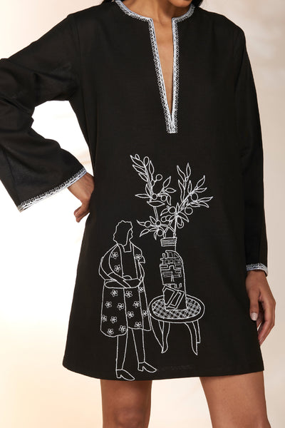 Masaba Black Lady With A Loaf Embroidered Dress indian designer wear online shopping melange singapore