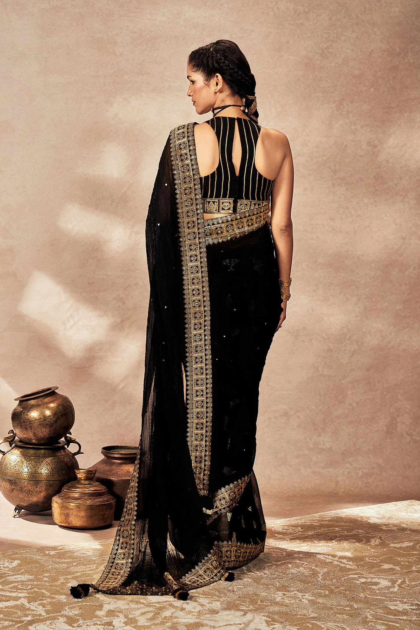 Masaba Black Potters Touch Crushed Saree indian designer wear online shopping melange singapore