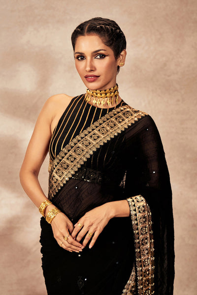 Masaba Black Potters Touch Crushed Saree indian designer wear online shopping melange singapore