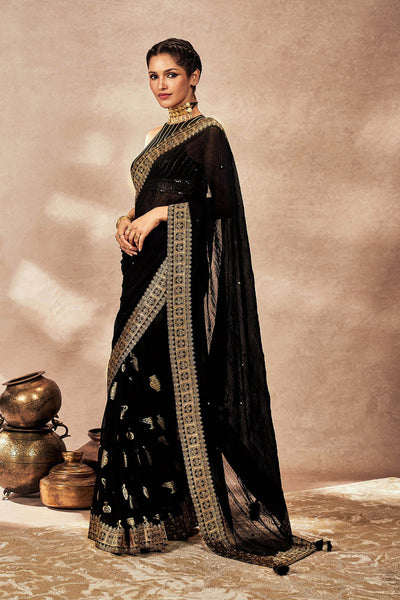 Masaba Black Potters Touch Crushed Saree indian designer wear online shopping melange singapore