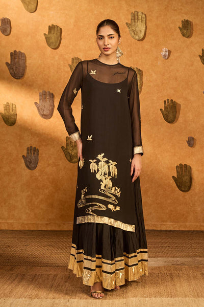 Masaba Black Stillwater Bloom Anarkali Set indian designer wear online shopping melange singapore 