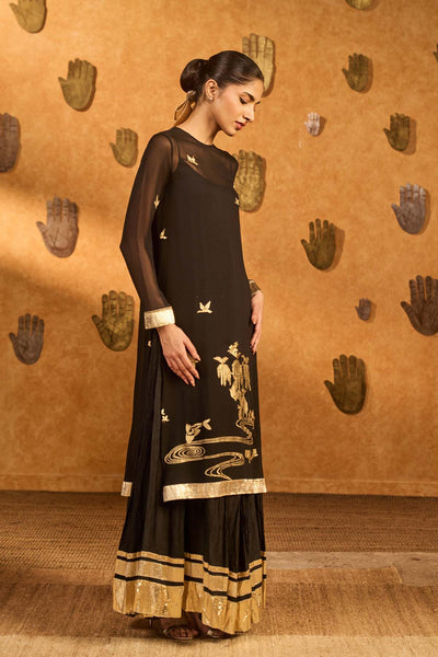 Masaba Black Stillwater Bloom Anarkali Set indian designer wear online shopping melange singapore 