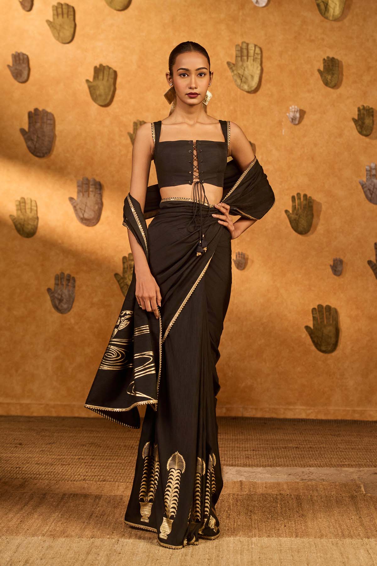 Masaba Black Stillwater Bloom Saree indian designer wear online shopping melange singapore 