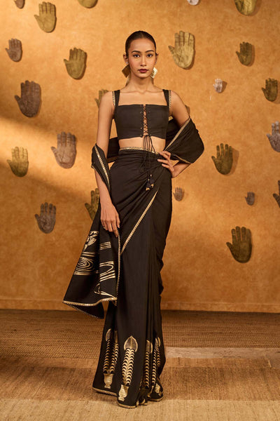 Masaba Black Stillwater Bloom Saree indian designer wear online shopping melange singapore 