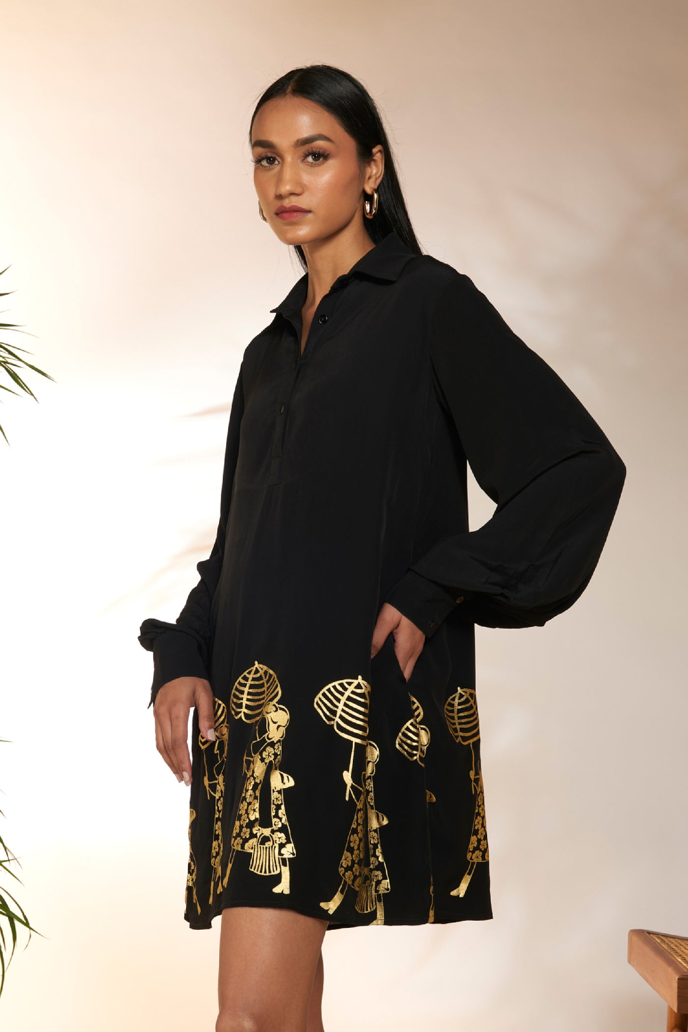 Masaba Black Sunny Days Placement Print Black Collar Dress indian designer wear online shopping melange singapore