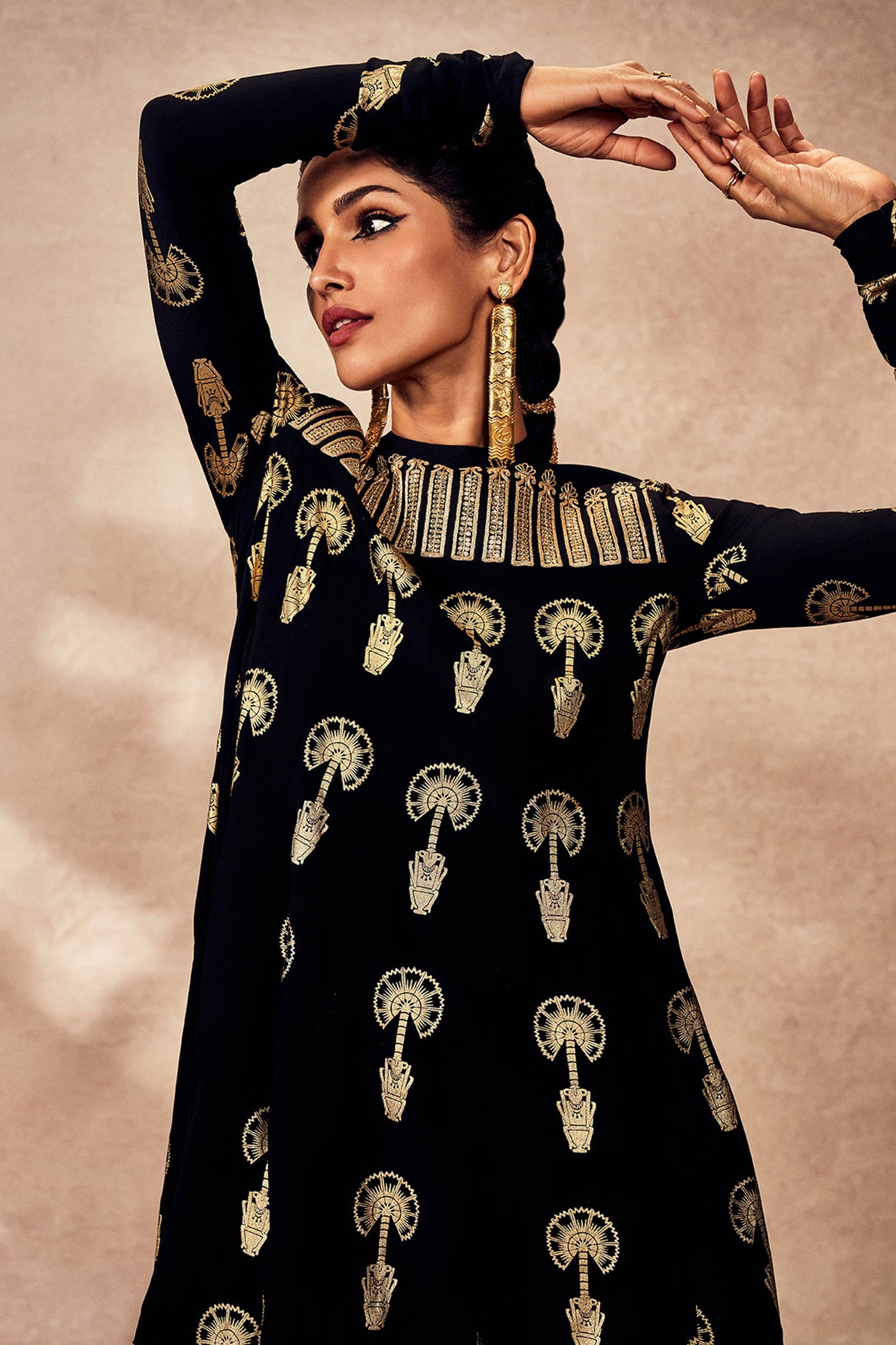 Masaba Black Traveler's Palm Tunic Set indian designer wear online shopping melange singapore