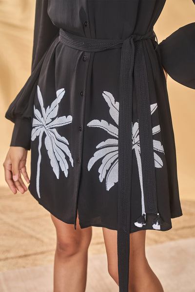 Masaba Black Trellis Palm Khadi Shirt Dress indian designer wear online shopping melange singapore