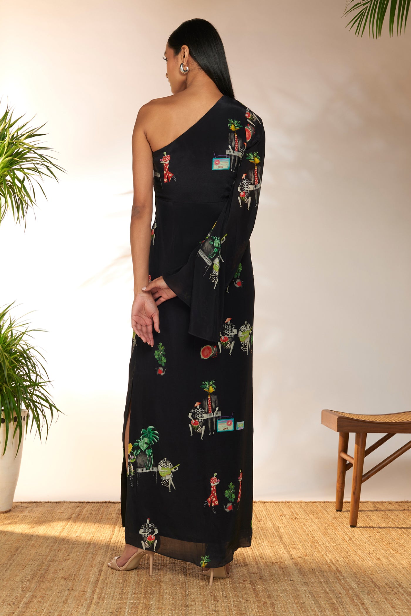 Masaba Black Tropical One Shoulder Dress indian designer wear online shopping melange singapore