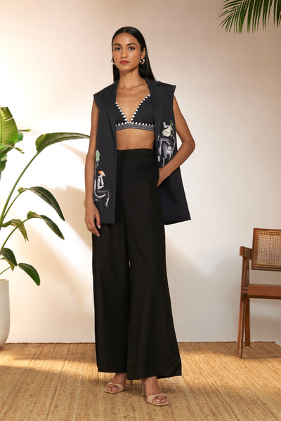 Masaba Black Tropical Sleeveless Blazer indian designer wear online shopping melange singapore