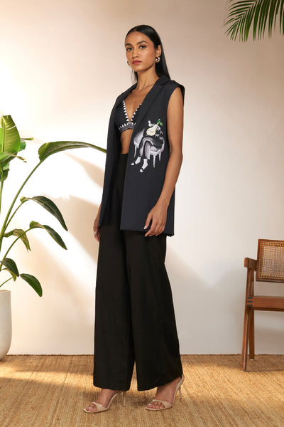 Masaba Black Tropical Sleeveless Blazer indian designer wear online shopping melange singapore