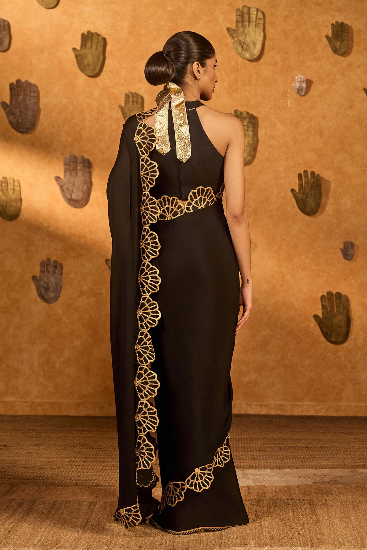 Masaba Black Windrose Saree indian designer wear online shopping melange singapore 

