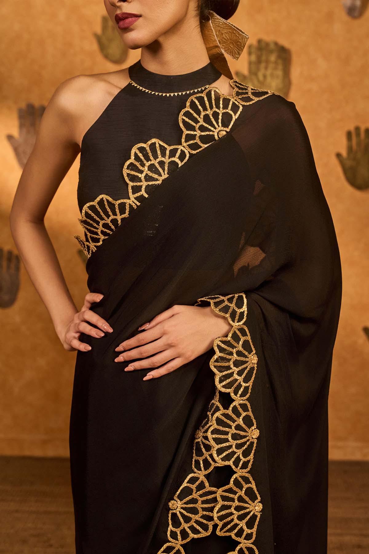 Masaba Black Windrose Saree indian designer wear online shopping melange singapore 
