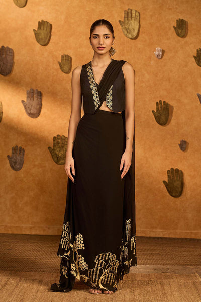 Masaba Black Zen Stitched Saree indian designer wear online shopping melange singapore 