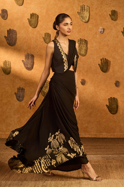 Masaba Black Zen Stitched Saree indian designer wear online shopping melange singapore 