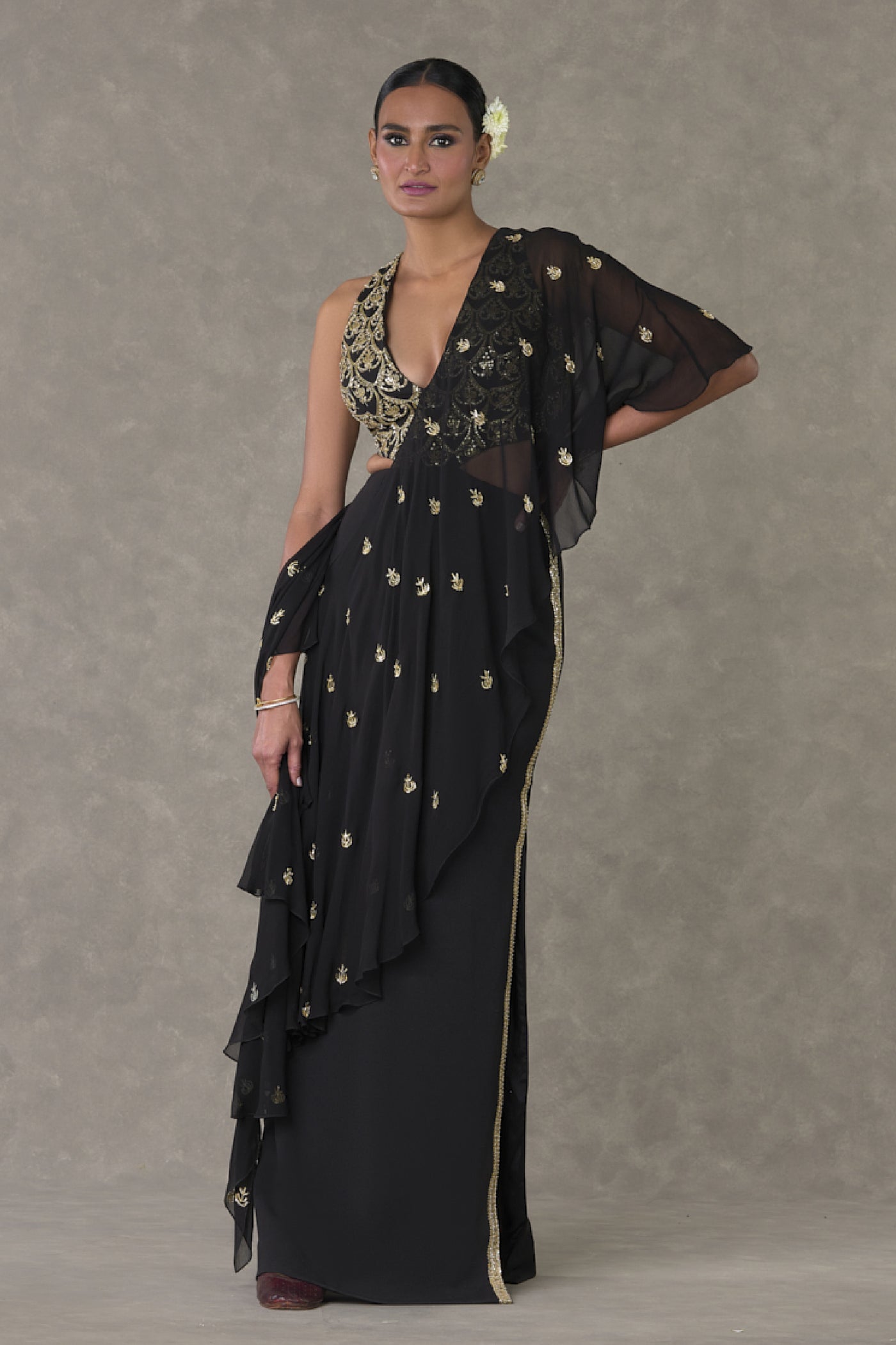 Masaba Black Paan Phool Saree Gown indian designer wear online shopping melange singapore