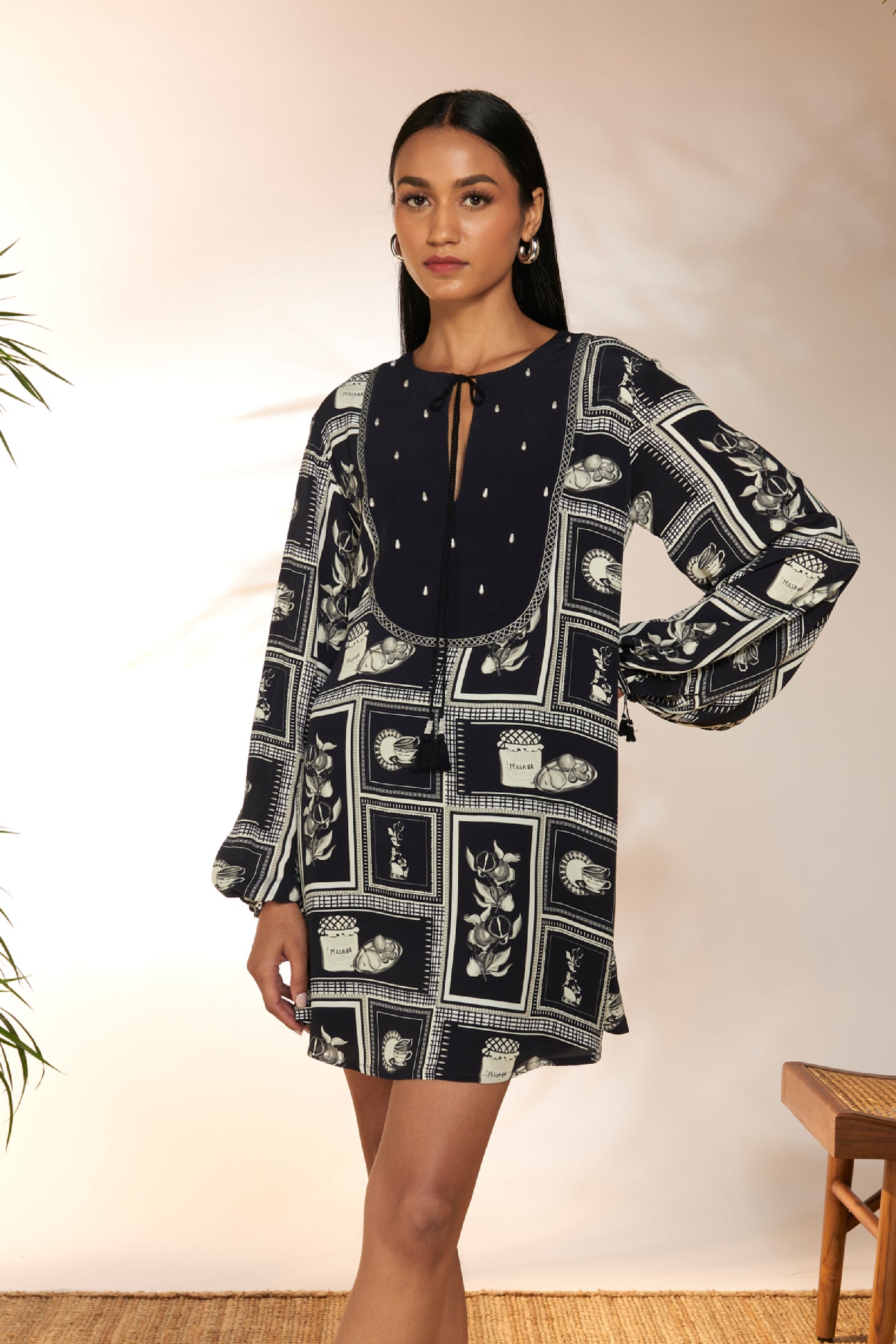 Masaba Black And White Checkmate Embroidered Mini Dress indian designer wear online shopping melange singapore