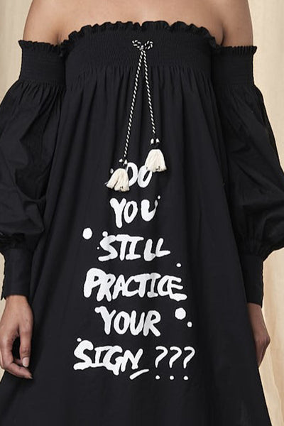 Masaba Blair Slogan Printed Off Shoulder Dress indian designer wear online shopping melange singapore