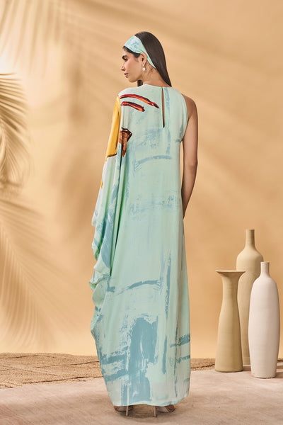 Masaba Blue Feathered Asymmetrical Kaftan indian designer wear online shopping melange singapore