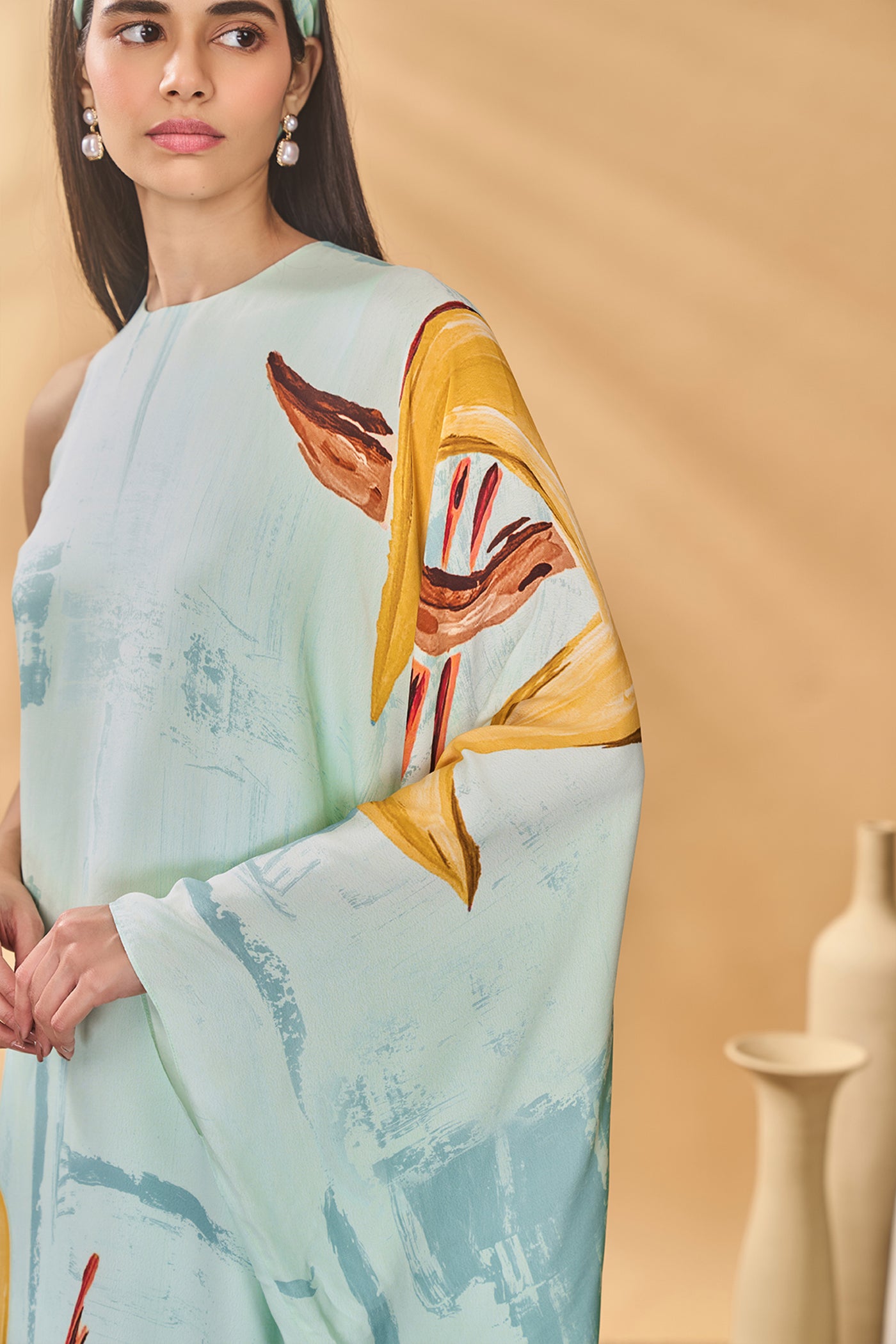 Masaba Blue Feathered Asymmetrical Kaftan indian designer wear online shopping melange singapore