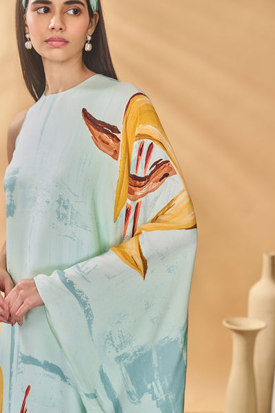 Masaba Blue Feathered Asymmetrical Kaftan indian designer wear online shopping melange singapore