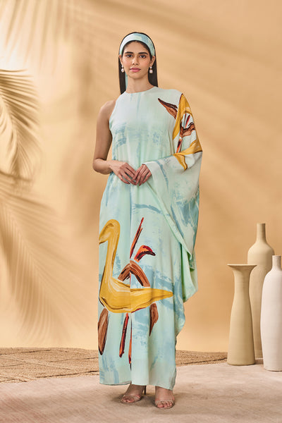Masaba Blue Feathered Asymmetrical Kaftan indian designer wear online shopping melange singapore