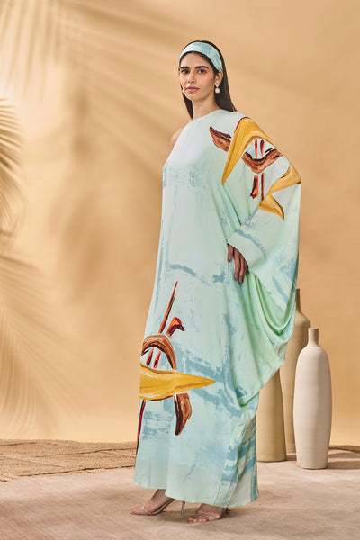 Masaba Blue Feathered Asymmetrical Kaftan indian designer wear online shopping melange singapore