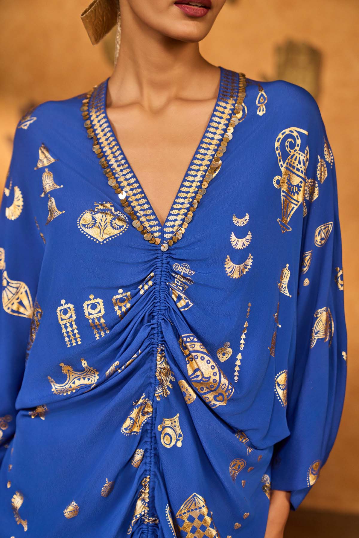 Masaba Blue Gilded Folkstone Kaftan indian designer wear online shopping melange singapore 