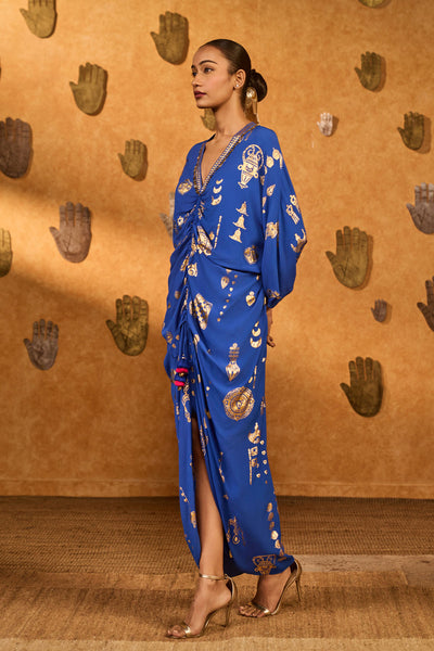 Masaba Blue Gilded Folkstone Kaftan indian designer wear online shopping melange singapore 