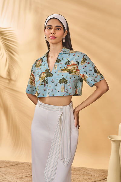 Masaba Blue Miniature Dreams Crop Top indian designer wear online shopping melange singapore