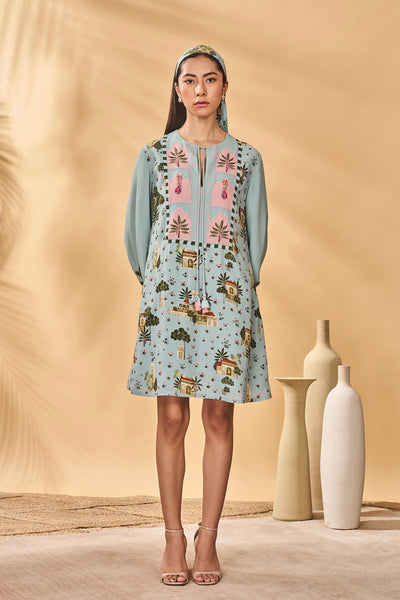 Masaba Blue Miniature Dreams Embroidered Mini Dress indian designer wear online shopping melange singapore